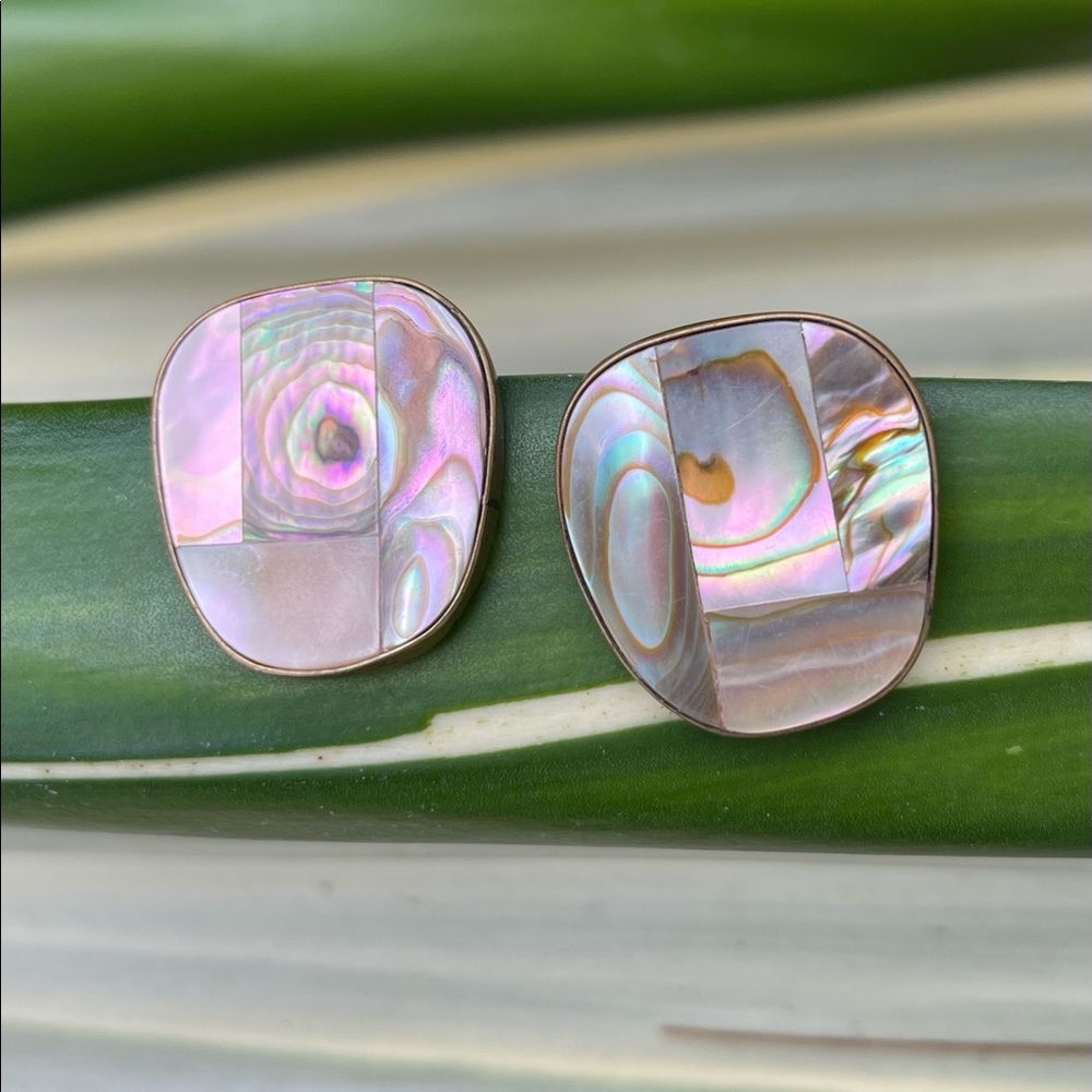 Abalone vintage clip earrings - Picture 3 of 6